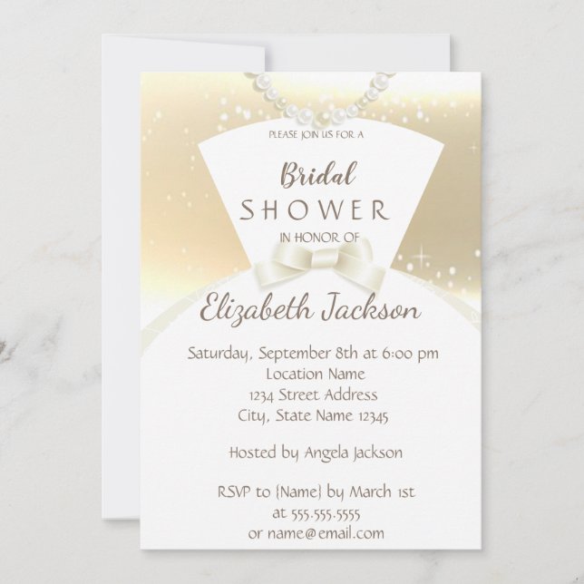 Invitation Elegant Chic Gold, Fête des mariées de robe de mar (Devant)