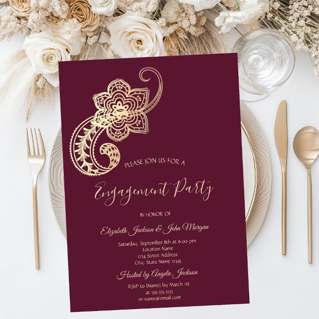 Invitation Elégant Chic Gold Paisley (Créateur téléchargé)