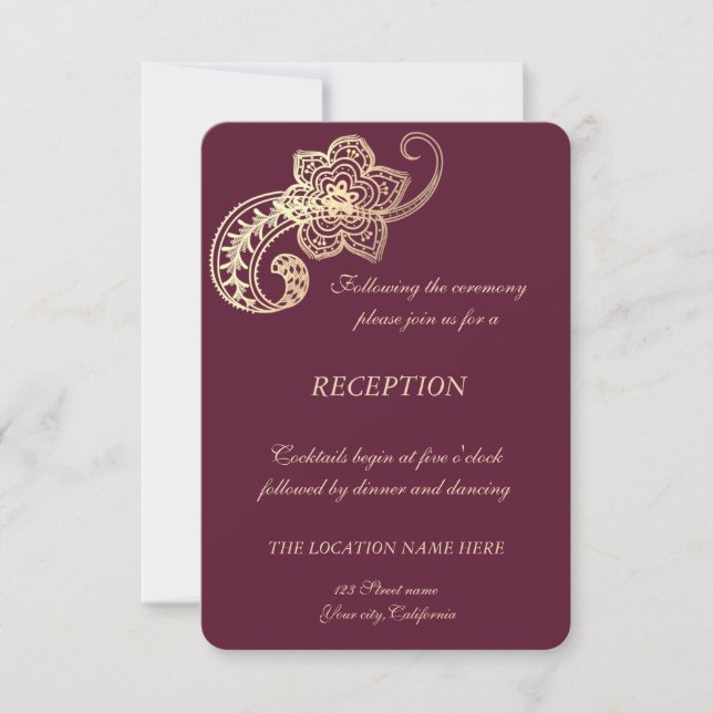 Invitation Elégant Chic Gold Paisley Réception de mariage (Devant)