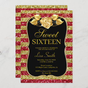Invitation Elégant Chic Gold Red Parties scintillant Rose Swe