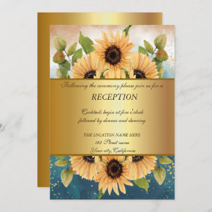 Invitation Elégant Chic Gold, Sunflower Mariage Réception