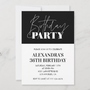 Invitation Élégant Chic Lettering noir blanc 36e anniversaire