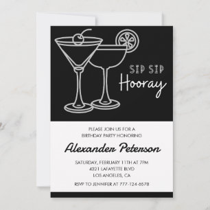 Invitation Élégant Chic Noir Blanc Cocktail 97e anniversaire
