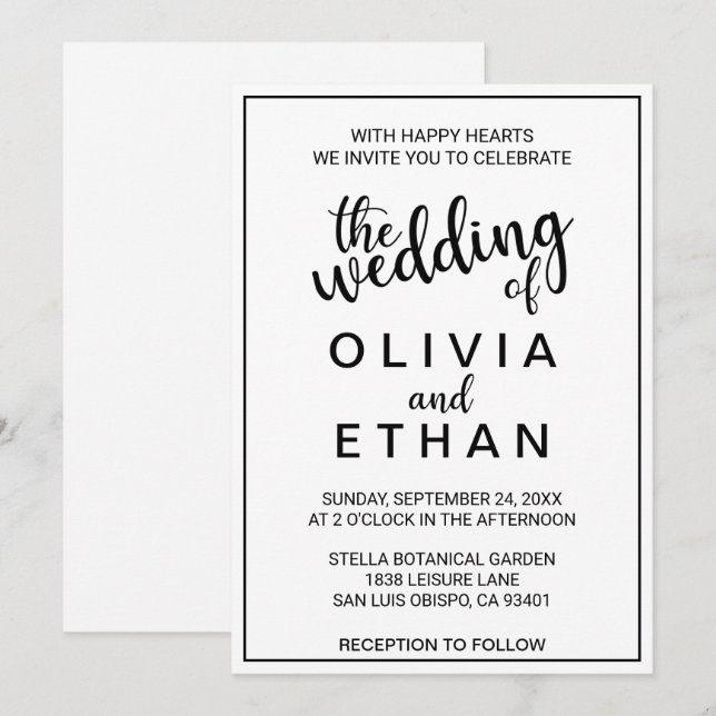 Invitation Élégant Chic Noir Et Blanc Mariage moderne (Devant / Derrière)