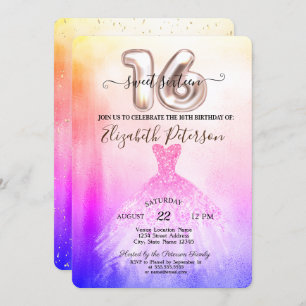 Invitation Élégant Chic Ombre robe Confetti Sweet 16