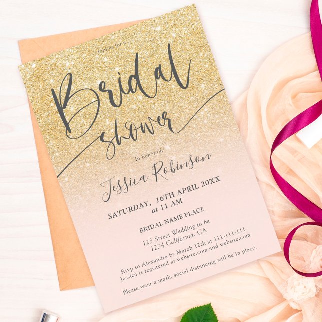 Invitation Elegant chic parties scintillant or script douche  (Créateur téléchargé)