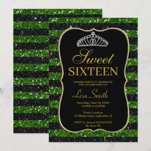 Invitation Élégant Chic Parties scintillant verte noire Tiara