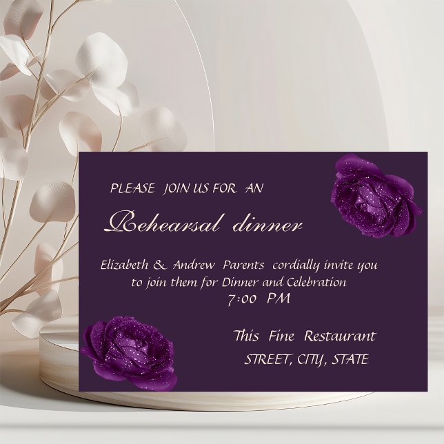 Invitation Élégant Chic Purple Dîner De Répétition Rose (Créateur téléchargé)