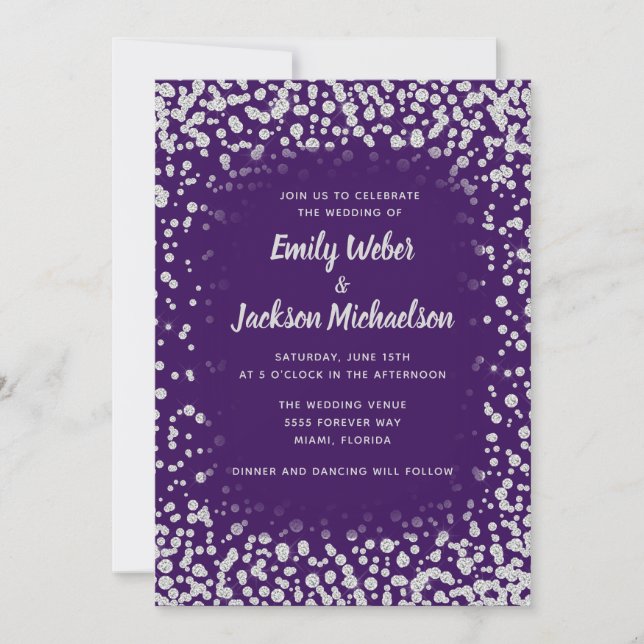 Invitation Élégant Chic Purple Parties scintillant Diamant Ar (Devant)