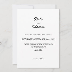 Invitation Élégant Chic Romantique Minimaliste Classique Blan