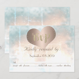 Invitation Elégant Chic Rose Gold Heart Wedt Card RSVP Card