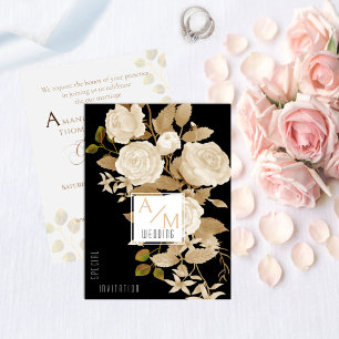 Invitation Élégant Chic Rose Monogramme Noir Couple Hôte