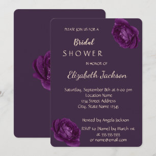 Invitation Élégant Chic Roses Violettes Lancement de Mariée