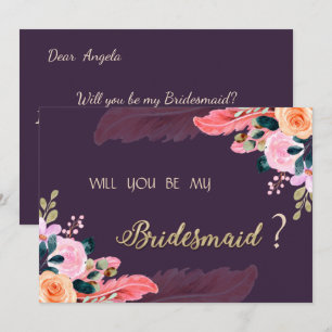 Invitation Élégant Chic Roses Violettes Plume