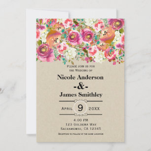 Invitation Élégant Chic Rustique Kraft Monogramme Floral Mari