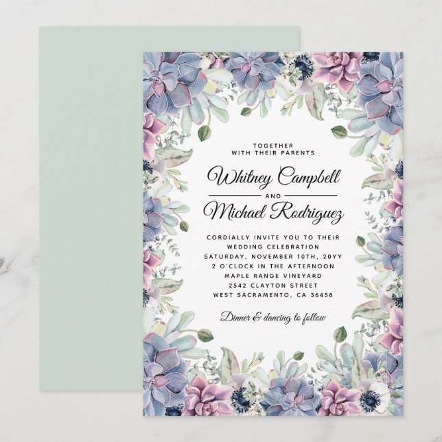 Invitation Élégant Chic Succulent Florals Mariage (Devant / Derrière)