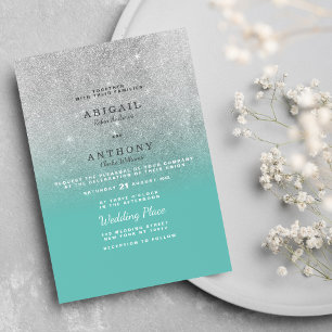 Invitation Élégant chic turquoise argent parties scintillant 
