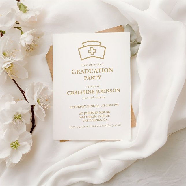 Invitation Élégant Chic Typographie Infirmière Parti de Gradu (Créateur téléchargé)