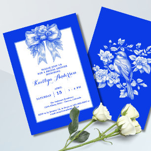 Invitation Élégant Chinoiserie Bleu et Blanc pour une Douche