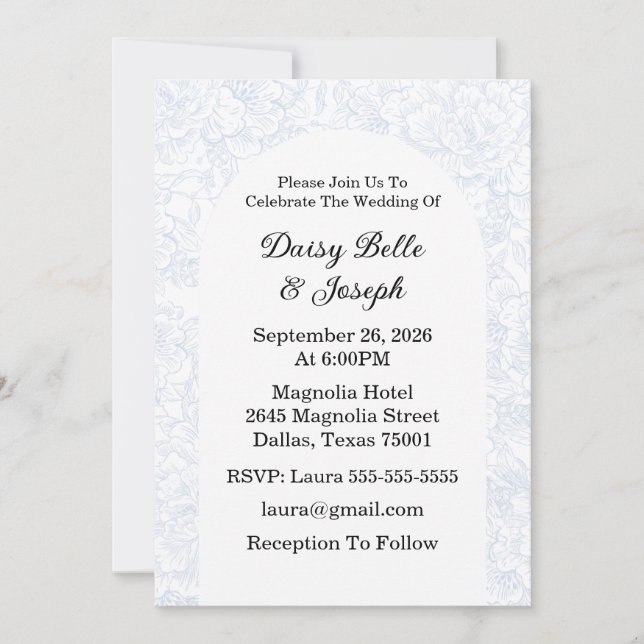 Invitation Elegant Chinoiserie Blue Floral Wedding (Devant)