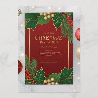 Invitation Elegant Christmas Greeting Cards – Red & Green Hol
