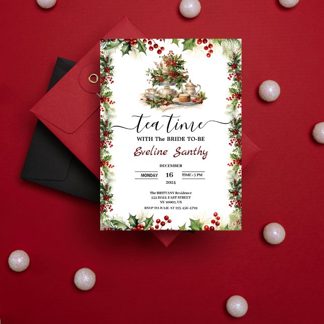 Invitation Elegant Christmas Tea Party Floral Bridal Shower (Elegant Christmas Tea time Party Floral Bridal Shower Invitation)