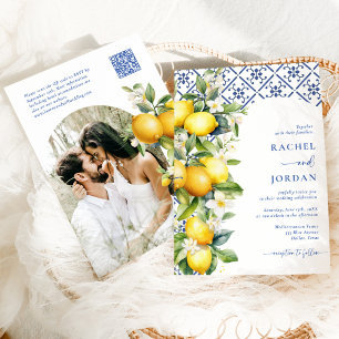 Invitation Élégant citron méditerranéen Qr Code Mariage photo