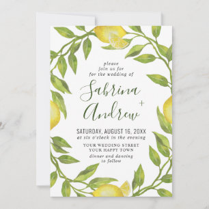 Invitation Elégant citrons Aquarelle Mariage
