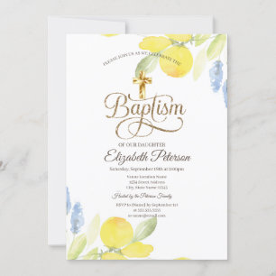Invitation Elégant citrons d'aquarelle Gold Cross