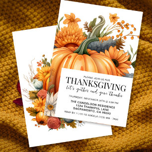 Invitation Elégant Citrouille aquarelle Thanksgiving