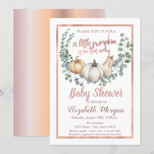 Invitation Elégant Citrouille, Feuilles, Frame Rose Baby show