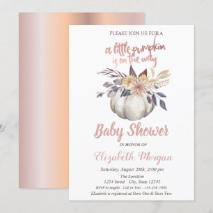 Invitation Elégant Citrouille, Fleurs Rose Baby shower Or