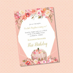 Invitation Élégant Citrouille Premier anniversaire Rose or