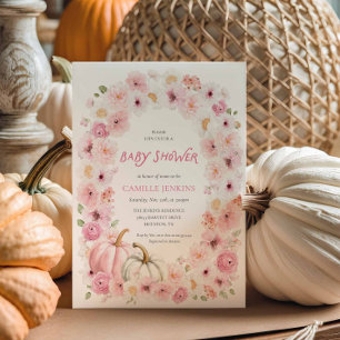 Invitation Élégant Citrouille rose automne Baby shower floral