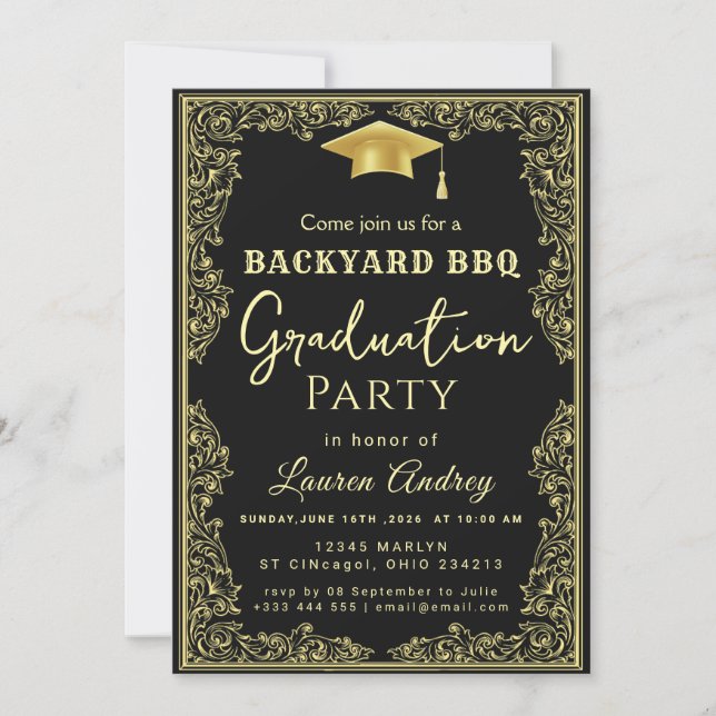 Invitation Elegant Class of 2027 Grad Party Invite with Gold  (Devant)