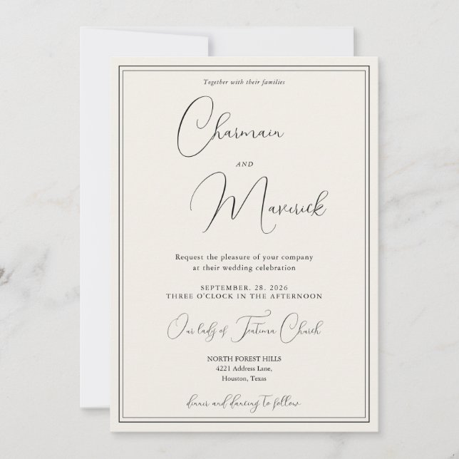 Invitation Elegant Classic  Beige Wedding  (Devant)