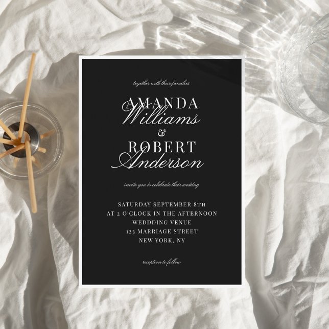 Invitation Elegant Classic Black and White Old Money Wedding (Créateur téléchargé)