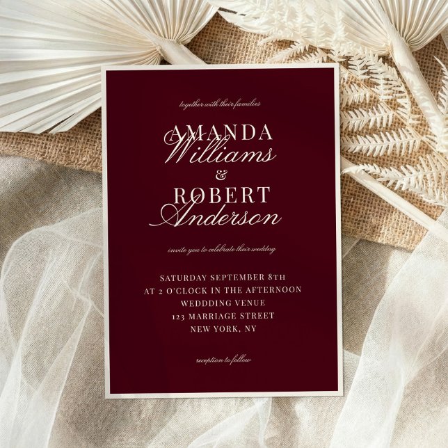Invitation Elegant Classic Burgundy Old Money Wedding (Créateur téléchargé)