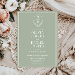 Invitation Élégant Classic Crest Sage Green Mariage