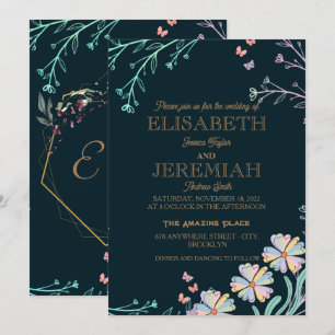 Invitation élégant Classic luxueux green mariage Invitatio