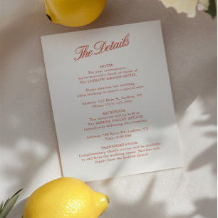 Invitation Elegant Classic Red & Ivory Mariage Détails Card