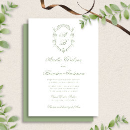 Invitation Elegant Classic Sage Green Monogram Crest Wedding
