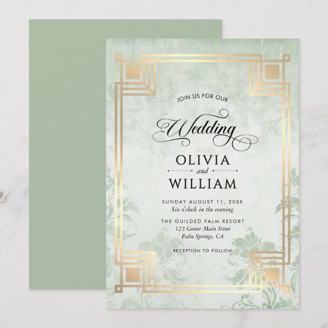 Invitation Elegant Classic Sage Green Wedding (Devant / Derrière)