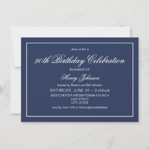 Invitation Élégant Classique Anniversaire 90 Ans Bleu Nuit et