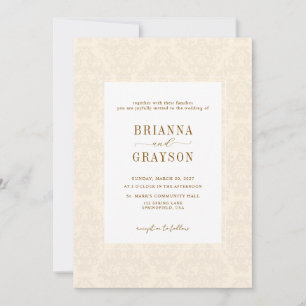Invitation Élégant Classique Beige Écriture Mariage Vintage
