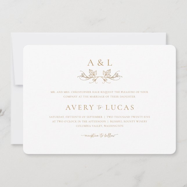 Invitation Élégant classique blanc et Mariage or (Devant)