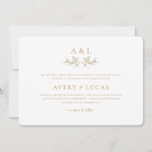 Invitation Élégant classique blanc et or Mariage de poitrine 