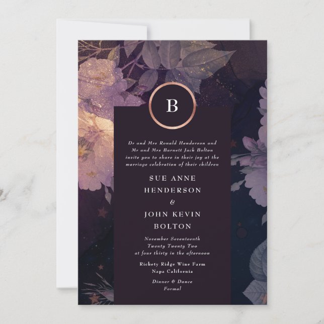 Invitation Elégant classique Boho Floral Imaginaire Golden Ci (Devant)
