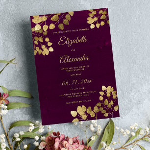 Invitation Élégant classique bourgeois d'or eucalyptus mariag