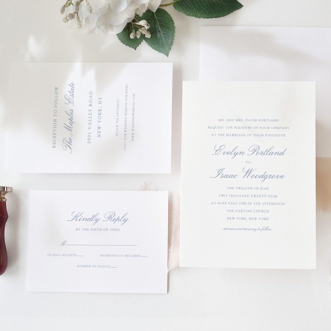 Invitation Élégant classique Dusty Blue Mariage (Créateur téléchargé)